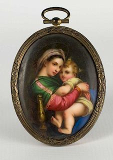 A HAND PAINTED PORCELAIN OF THE MADONNA