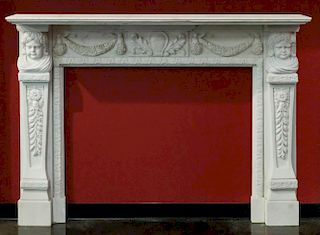 A LATE 20THC. HIGHLY CARVED CARRARA MARBLE MANTEL
