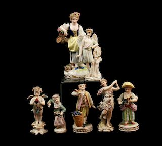SEVEN LATE 19THC. CONTINENTAL PORCELAIN FIGURINES