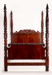 A MONUMENTAL 19TH C AMERICAN ACANTHUS CARVED BED