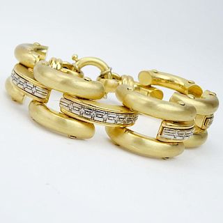 Vintage Italian 18 Karat Yellow Gold Link Bracelet with Diamonds and Cabochon Set Sapphire  Gemstone Accents.