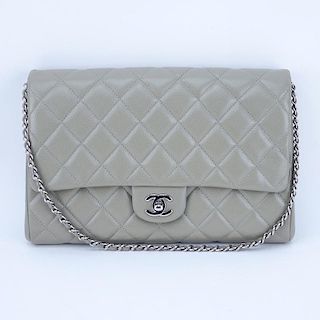 Chanel Dark Beige Leather Flap Bag With Chain.