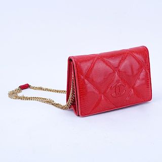 Chanel Red Lizard Multi-Chains Flap Bag.