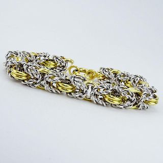 Vintage Italian 18 Karat Yellow and White Gold  Braided Double Hoop Link Bracelet.