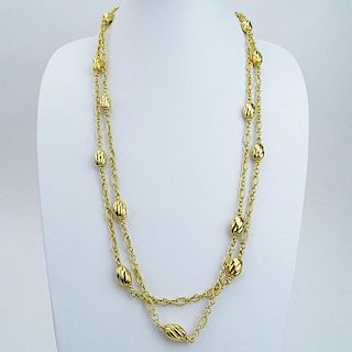 Pair of 18 Karat Yellow Gold Hoop Link and Bead Necklaces.