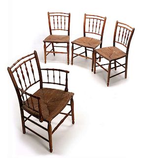 FOUR ANTIQUE RUSH SEAT CHAIRS