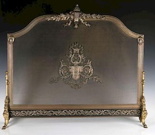 A 19TH CENTURY FRENCH BRASS OR BRONZE FIRE SCREEN