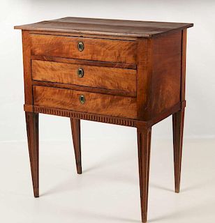 A FRENCH DIRECTOIRE THREE DRAWER WALNUT STAND