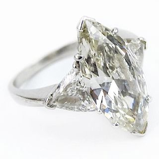 GIA Certified Vintage 3.34 Carat Marquise Cut Diamond, Trillion Cut Diamond and Platinum Engagement Ring.