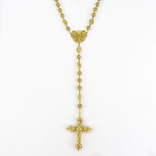 Vintage Filigree Yellow Gold Rosary / Necklace with 14 Karat Filigree Yellow Gold Cross Pendant.