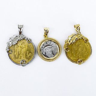 Vintage Platinum American Eagle $10 Coin along with two (2) 1876 Gold Lucky Angel 20 Franc Coins all in White or Yellow 14 Ka