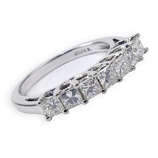 Vintage Approx. 1.50 Carat Seven (7) Princess Cut Diamond and 14 Karat White Gold Ring.