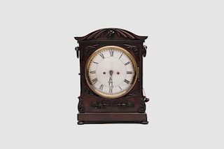 English Victorian Carved Mahogany Table Clock