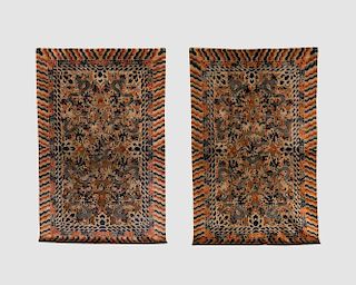 Pair of Chinese Silk and Metallic Thread Rugs, ca. 1900