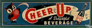 Embossed tin Cheer Up soda sign by Stout Sign Co