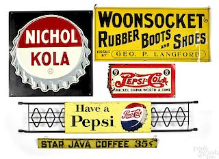 Five tin advertising signs