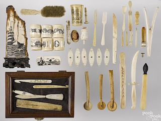 Collection of sailor's bone and ivory tools