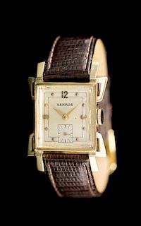A 14 Karat Yellow Gold Wristwatch, Benrus,