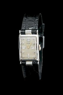 A Platinum and Diamond Wristwatch, Longines,