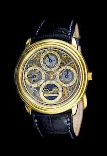 An 18 Karat Yellow Gold Skeletonized Quantieme Perpetual Wristwatch, Audemars Piguet,
