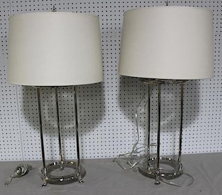 Pair of Nickel Three Bulb Table Lamps.