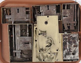 Eight brass box door locks, 19th c.