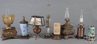 Nine Victorian oil lamps