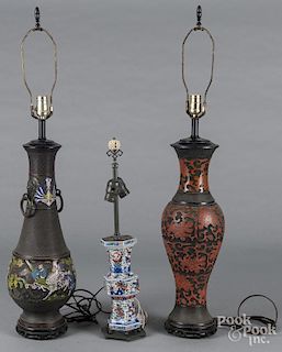 Two Chinese enamel electrified vases