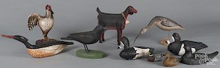Ten contemporary carved decoys and animals