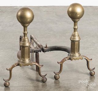 Two pairs of Federal brass andirons, early 19th c.