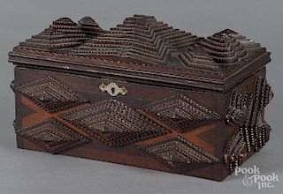 Tramp art dresser box, ca. 1900