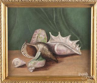 Oil on canvas still life with seashells