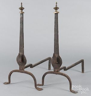Pair of knife blade andirons, late 18th c.