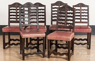 Set of six English provincial oak dining chairs