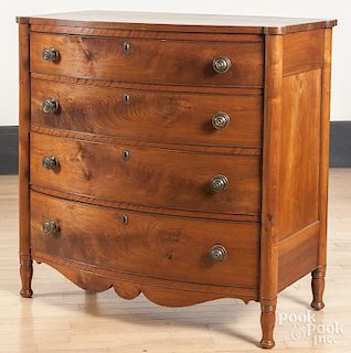 Sheraton walnut bowfront chest of drawers