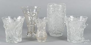 Five cut glass vases, tallest - 11 1/2''.