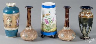 Three Doulton Lambeth vases