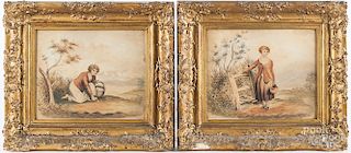 Pair of English watercolor landscapes, 19th c.