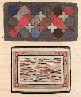 Two geometric and abstract hooked rugs, early 20th