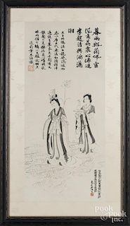 Chinese watercolor of two female figures
