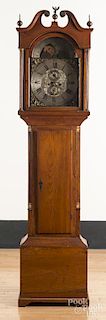 English pine tall case clock, early 19th c., 84'' h