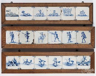 Three sets of Delft blue and white tiles, 18th c.
