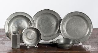 Group of pewter tablewares, mostly 19th c.