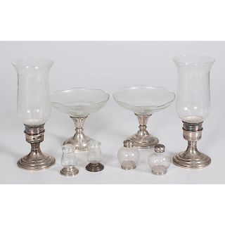 Sterling-Mounted Compotes and Candlesticks, Plus