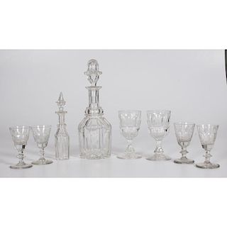 Cut Glass Cordials, Wine Glasses, and Decanters