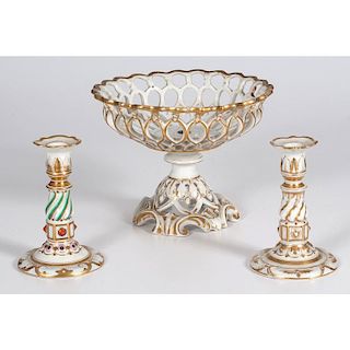 Old Paris Porcelain Compote and Candlesticks