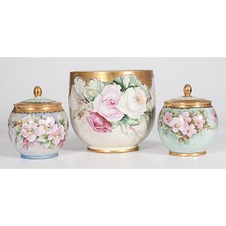 Limoges Porcelain Cache Pot and Lidded Jars