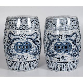 Chinese Blue and White Porcelain Garden Stools