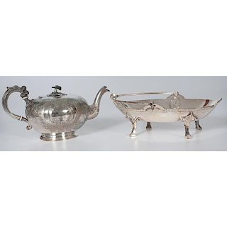 Silverplated Teapot by WWH & Co. & Meriden Silverplated Basket