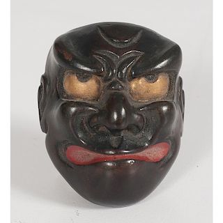 Japanese Carved Wooden Mask Netsuke
